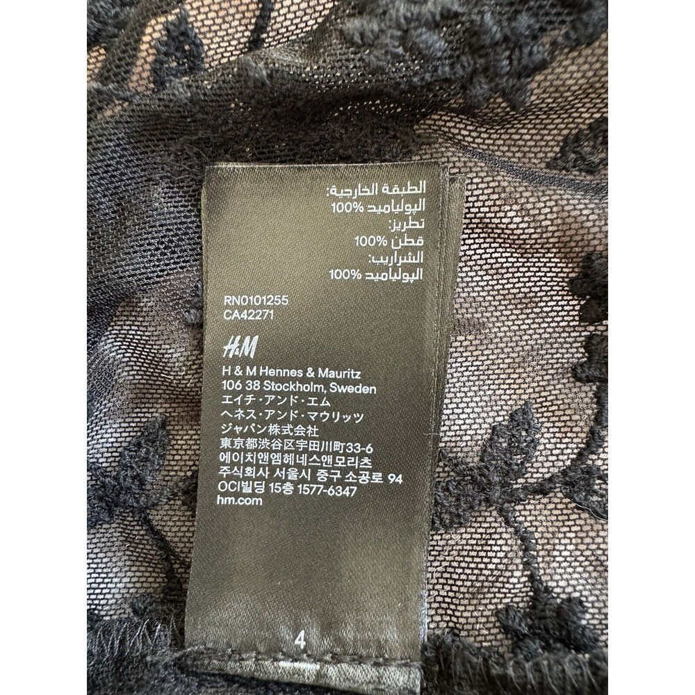 H&M Floral Embroidered Black Mesh Sheer Fringe Boho Kimono Poncho Whimsigoth - Picture 3 of 7